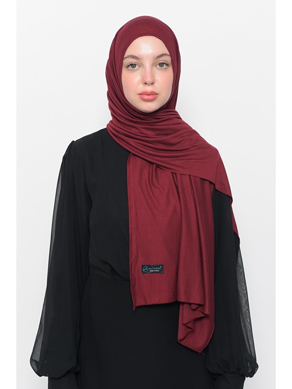 Bordo Hazır Pratik Geçmeli Lüks Organik Düz Penye Şal Çapraz Hizalı-3