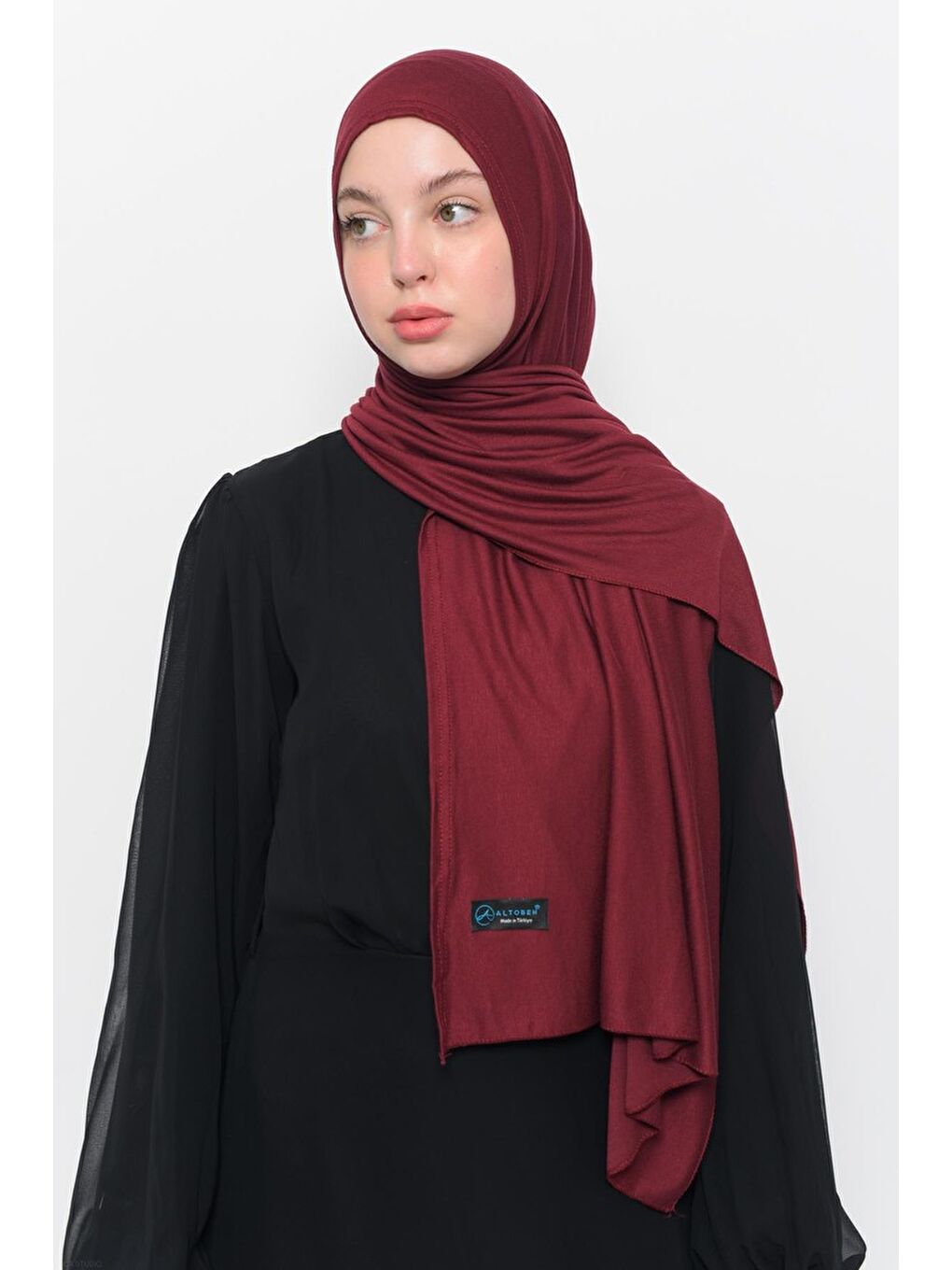 Bordo Hazır Pratik Geçmeli Lüks Organik Düz Penye Şal Çapraz Hizalı-4