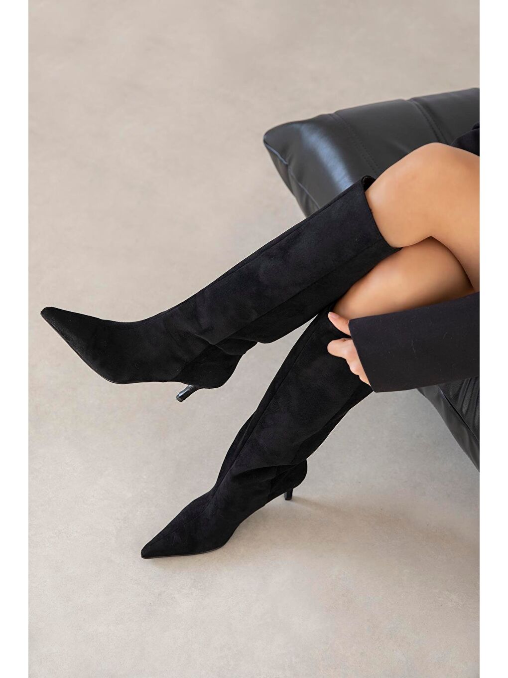 Penka Kadın Süet Çizme Siyah-1