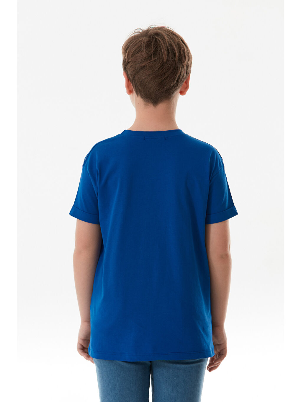 Mavi Yazı Baskılı Bisiklet Yaka Erkek Çocuk Tişört-2