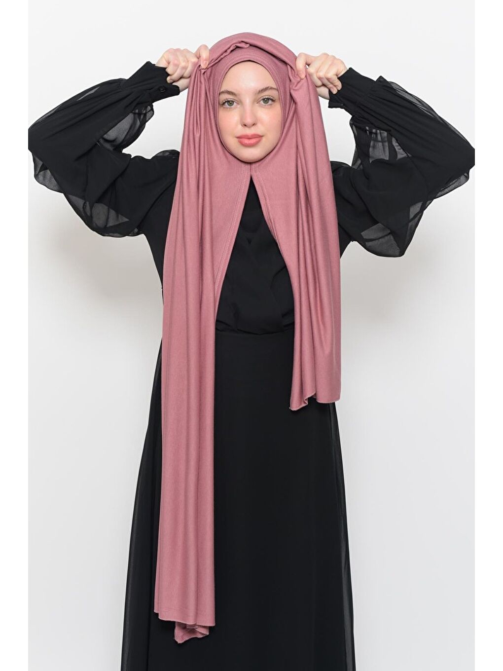 Pembe Hazır Pratik Geçmeli Lüks Organik Düz Penye Şal Çapraz Hizalı