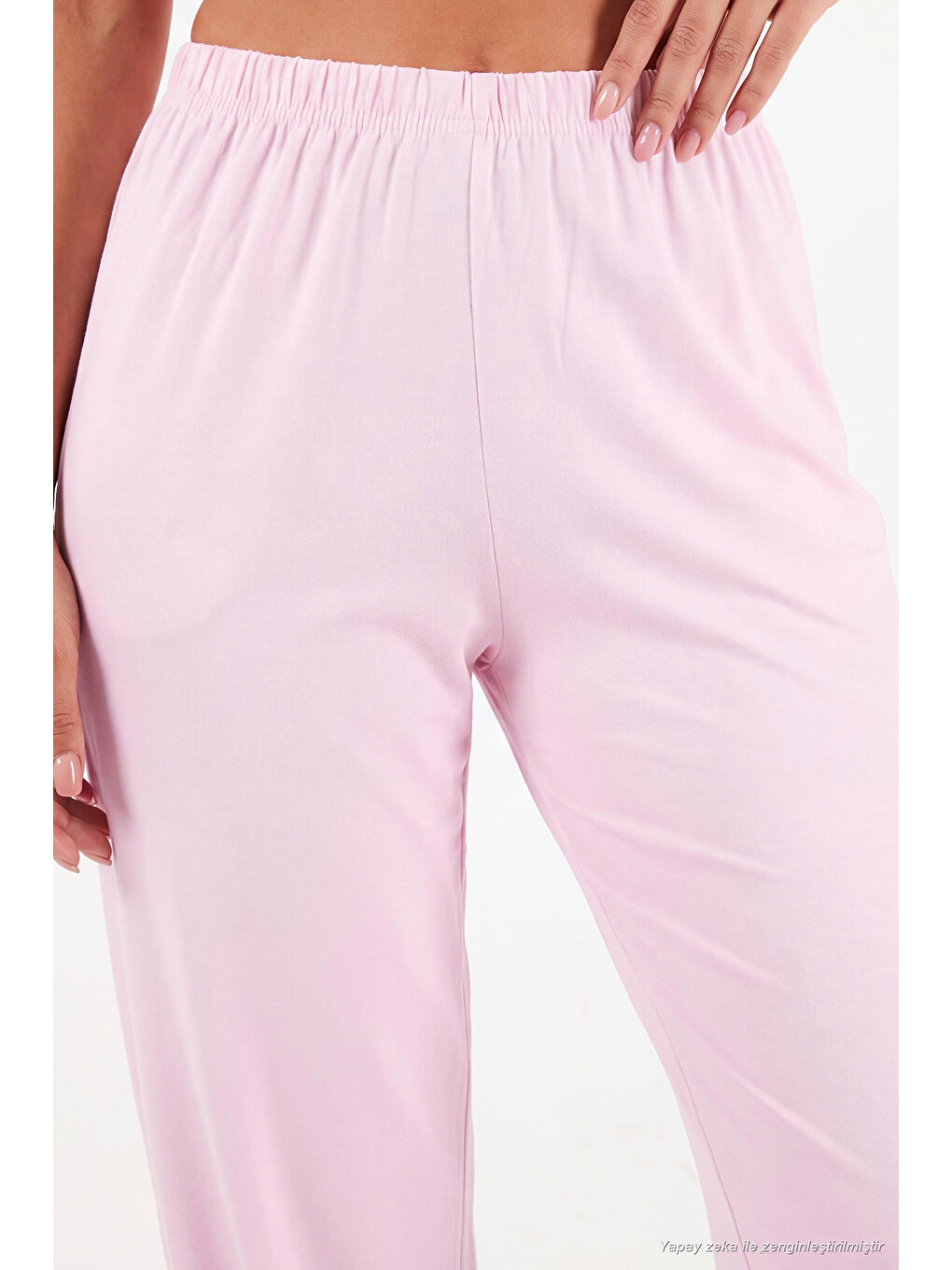 Pembe V Yaka Kruvaze Bağlamalı Crop Üst Ve Jogger Alt Kadın Pijama Takımı 65780019-5