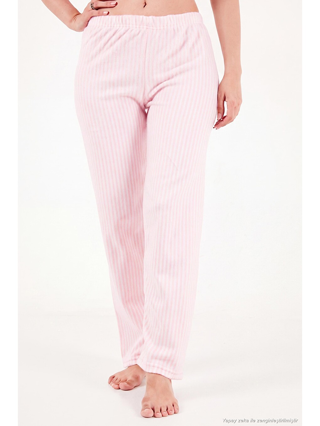 Pembe Çizgili Yumuşak Kışlık Polar Kadın Pijama Takımı 6575030-4