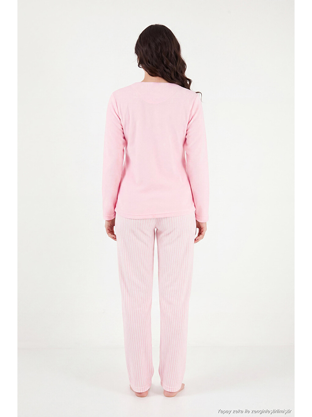 Pembe Çizgili Yumuşak Kışlık Polar Kadın Pijama Takımı 6575030-6