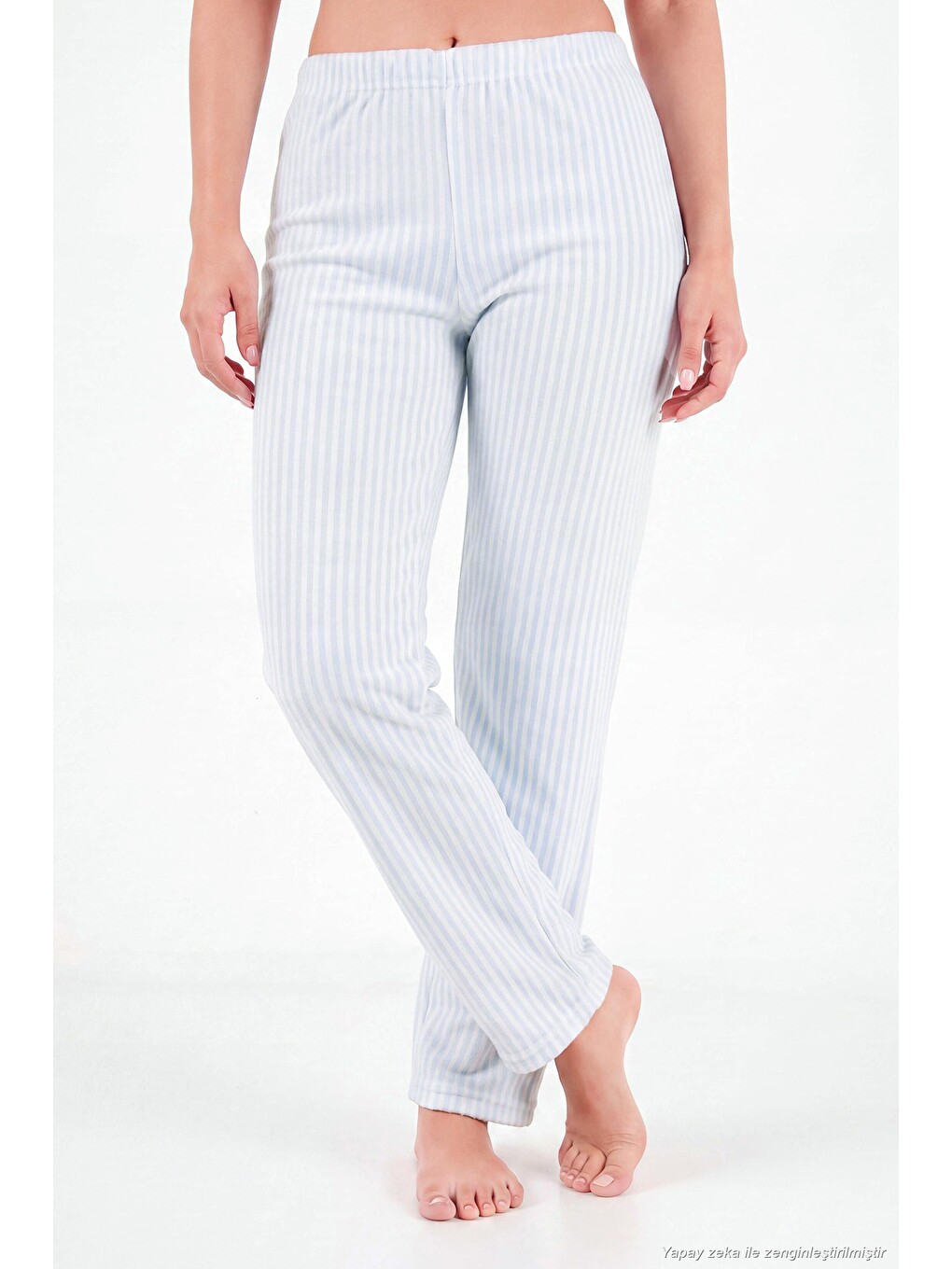 Mavi Çizgili Yumuşak Kışlık Polar Kadın Pijama Takımı 6575030-5