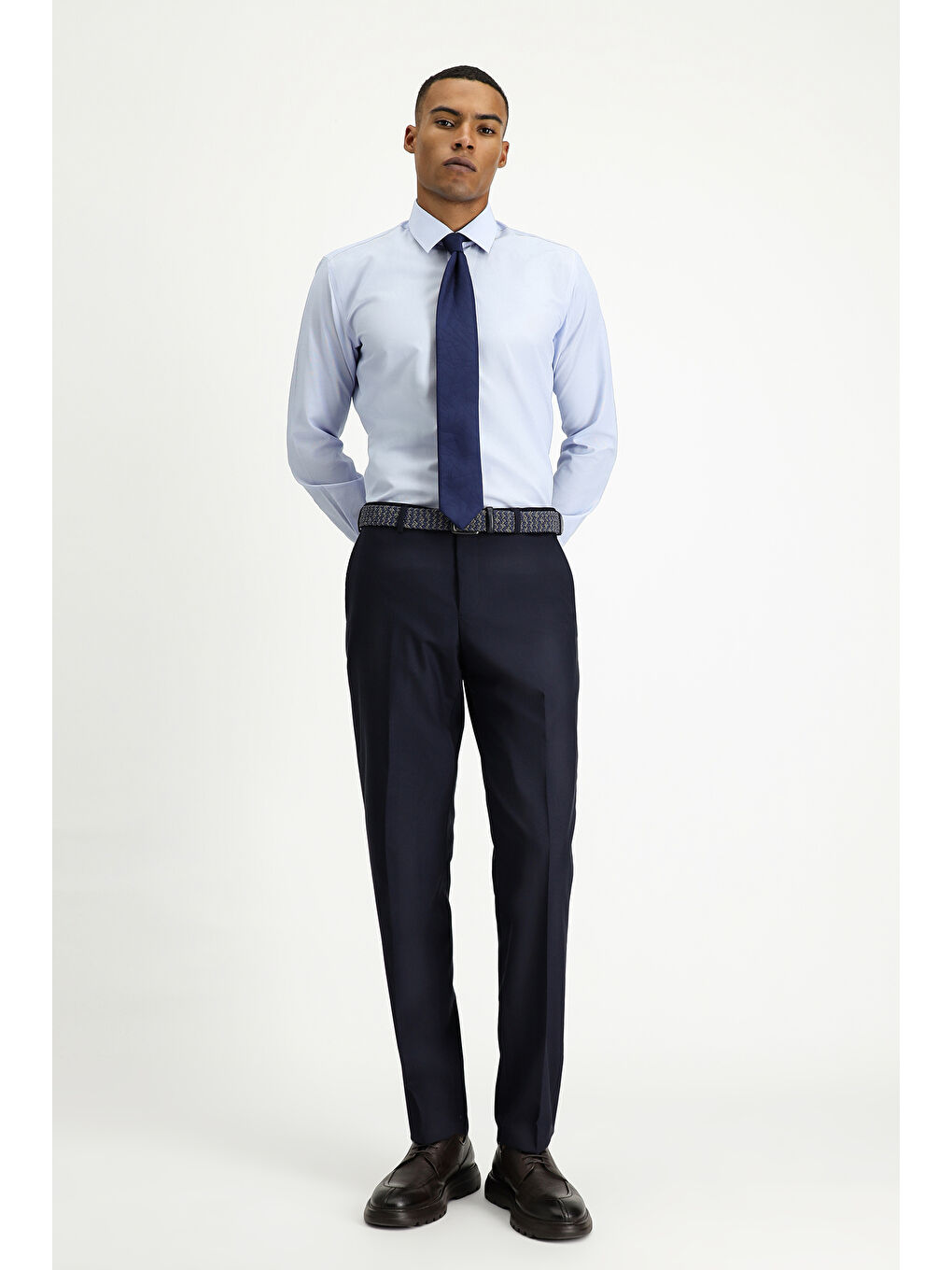 Lacivert Slim Fit Dar Kesim Klasik Kumaş Pantolon-2