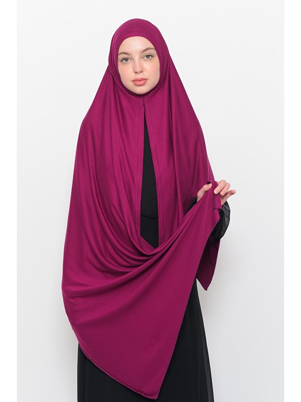 Fuşya Hazır Pratik Geçmeli Lüks Organik Düz Penye Şal Çapraz Hizalı-1