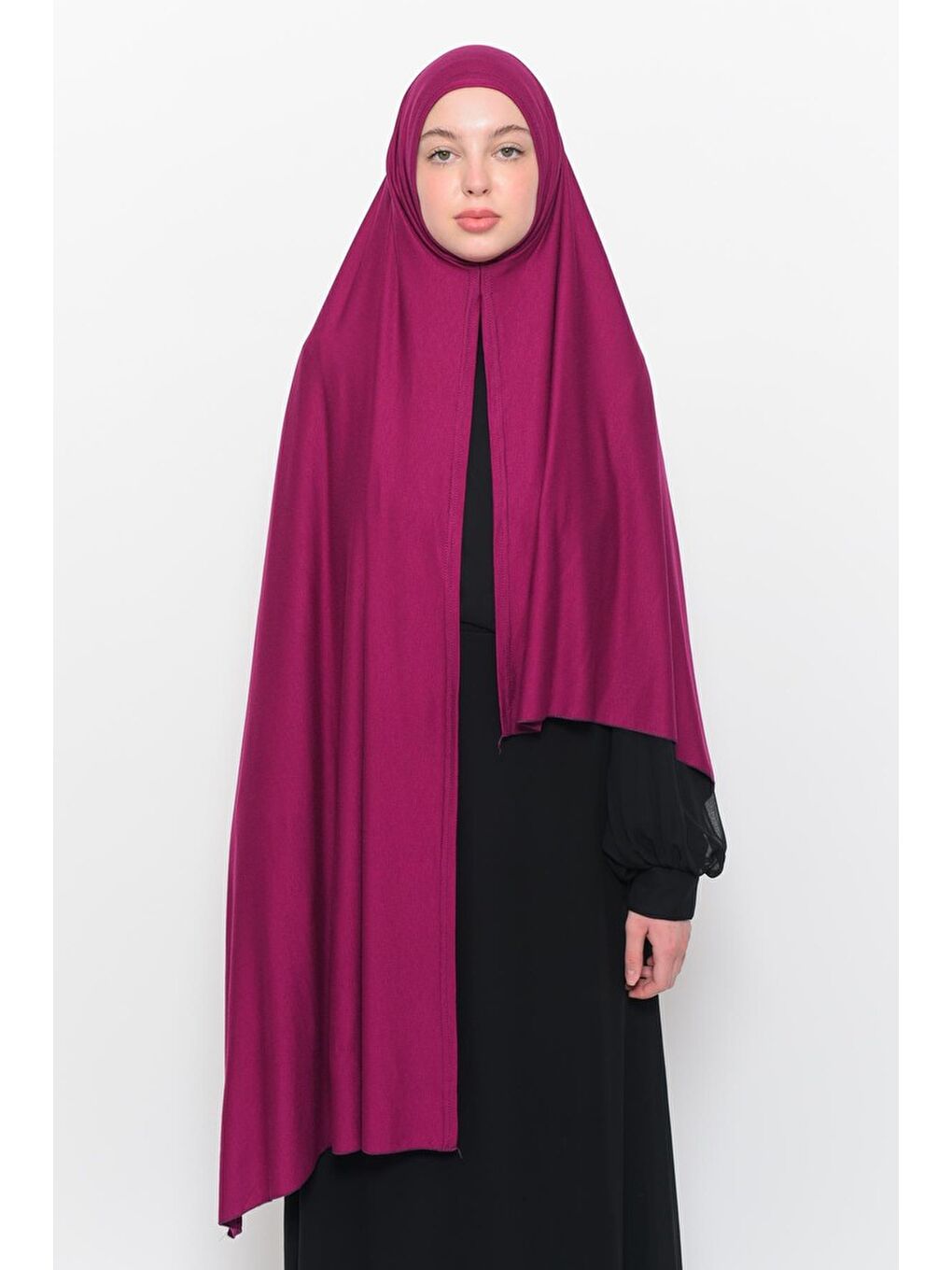 Fuşya Hazır Pratik Geçmeli Lüks Organik Düz Penye Şal Çapraz Hizalı-2