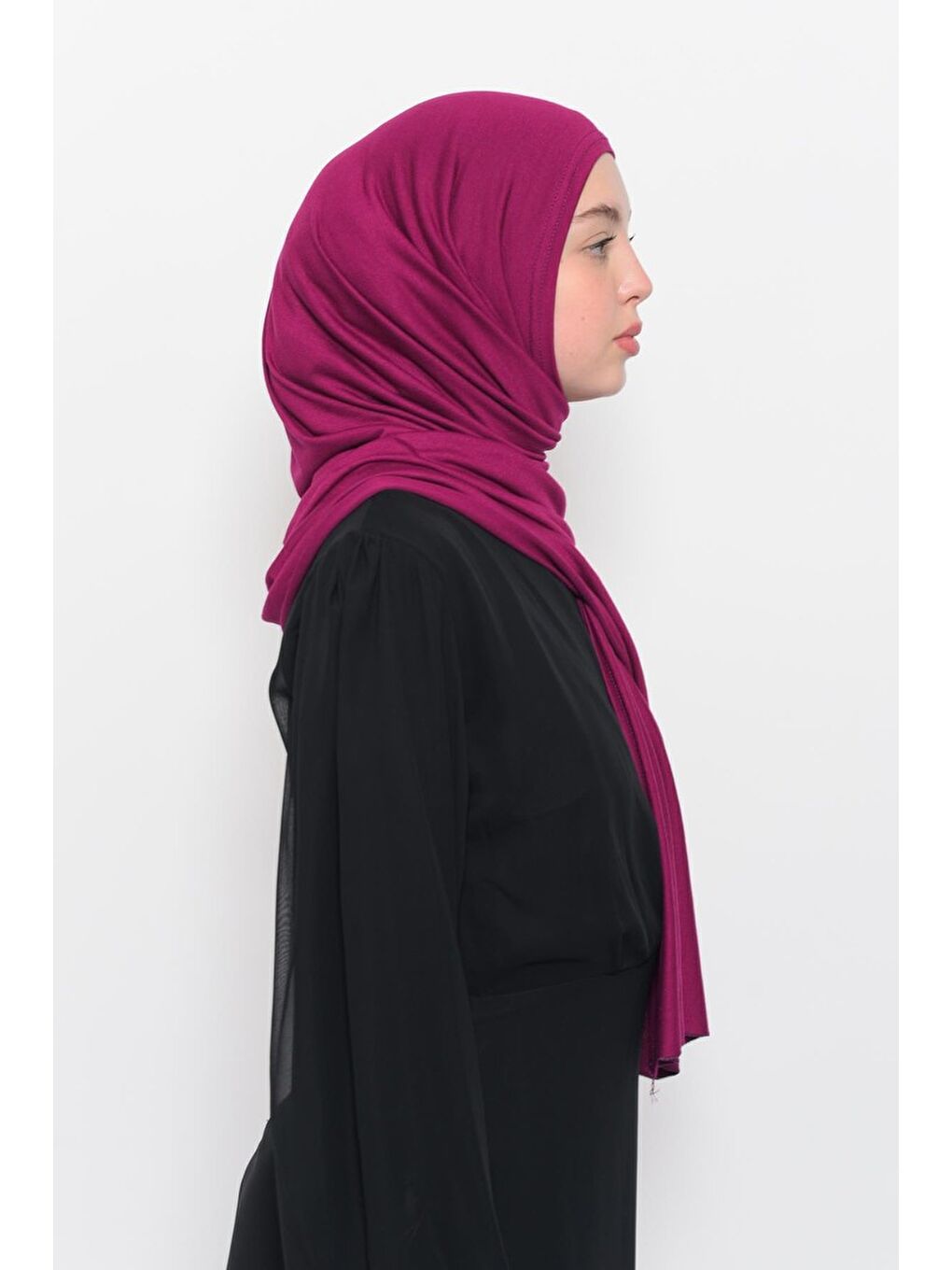 Fuşya Hazır Pratik Geçmeli Lüks Organik Düz Penye Şal Çapraz Hizalı-4