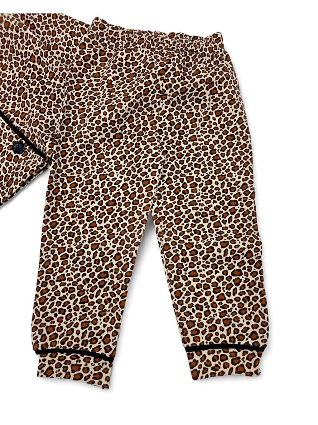 Kahverengi Kız Çocuk Leopar Desenli Kruvaze Yakalı, Düğmeli Mevsimlik Gecelik Pijama Takımı L 6 Ay 14 Yaş-5