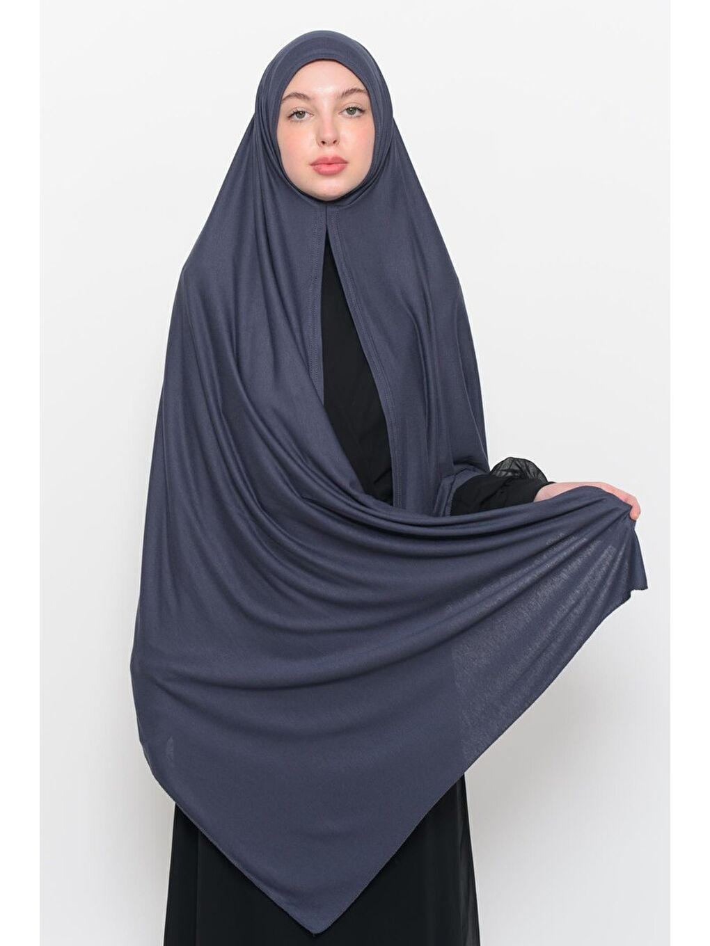 Gri Hazır Pratik Geçmeli Lüks Organik Düz Penye Şal Çapraz Hizalı-1
