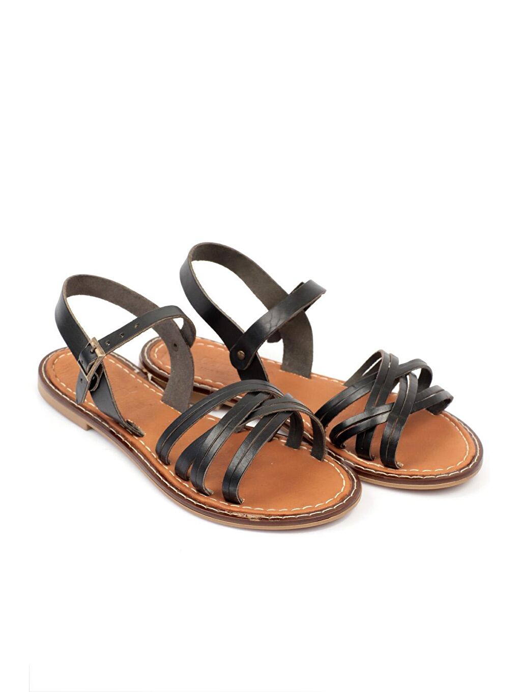 Siyah 830 Hakiki Deri Kadın Bodrum Sandalet-1