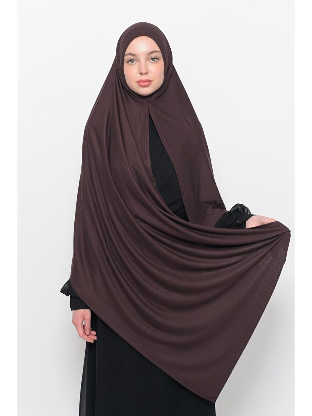 Kahverengi Hazır Pratik Geçmeli Lüks Organik Düz Penye Şal Çapraz Hizalı-1