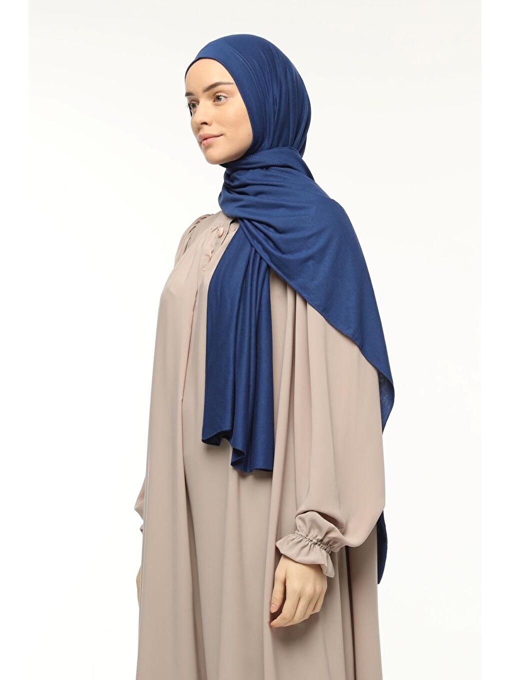 Mavi Hazır Pratik Geçmeli Lüks Organik Düz Penye Şal Çapraz Hizalı-4