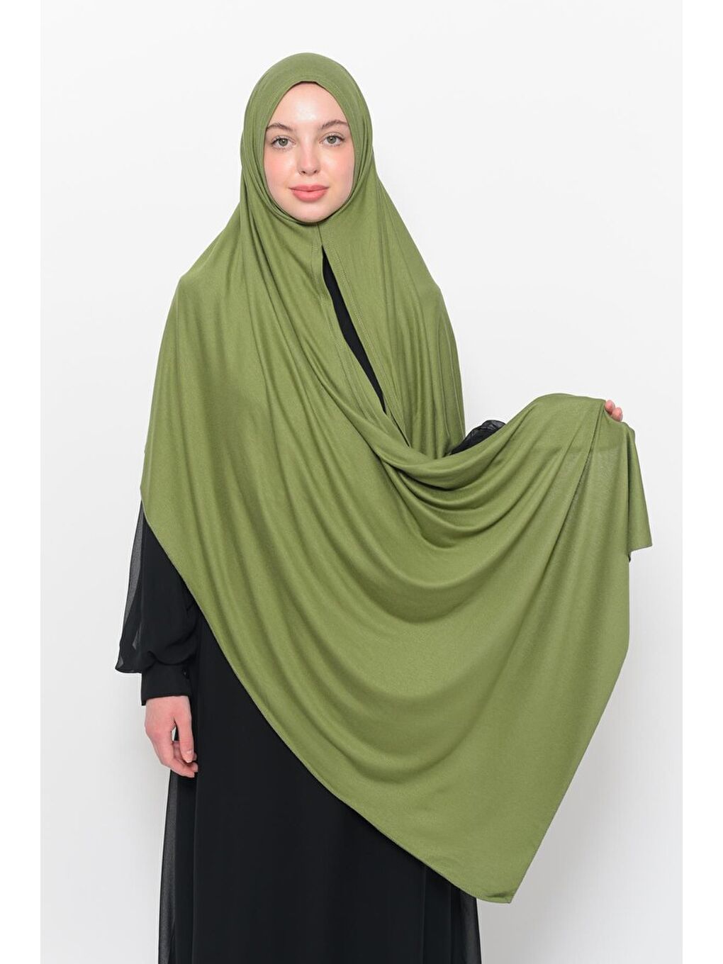 Yeşil Hazır Pratik Geçmeli Lüks Organik Düz Penye Şal Çapraz Hizalı-1