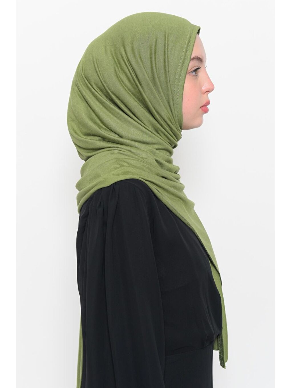 Yeşil Hazır Pratik Geçmeli Lüks Organik Düz Penye Şal Çapraz Hizalı-4