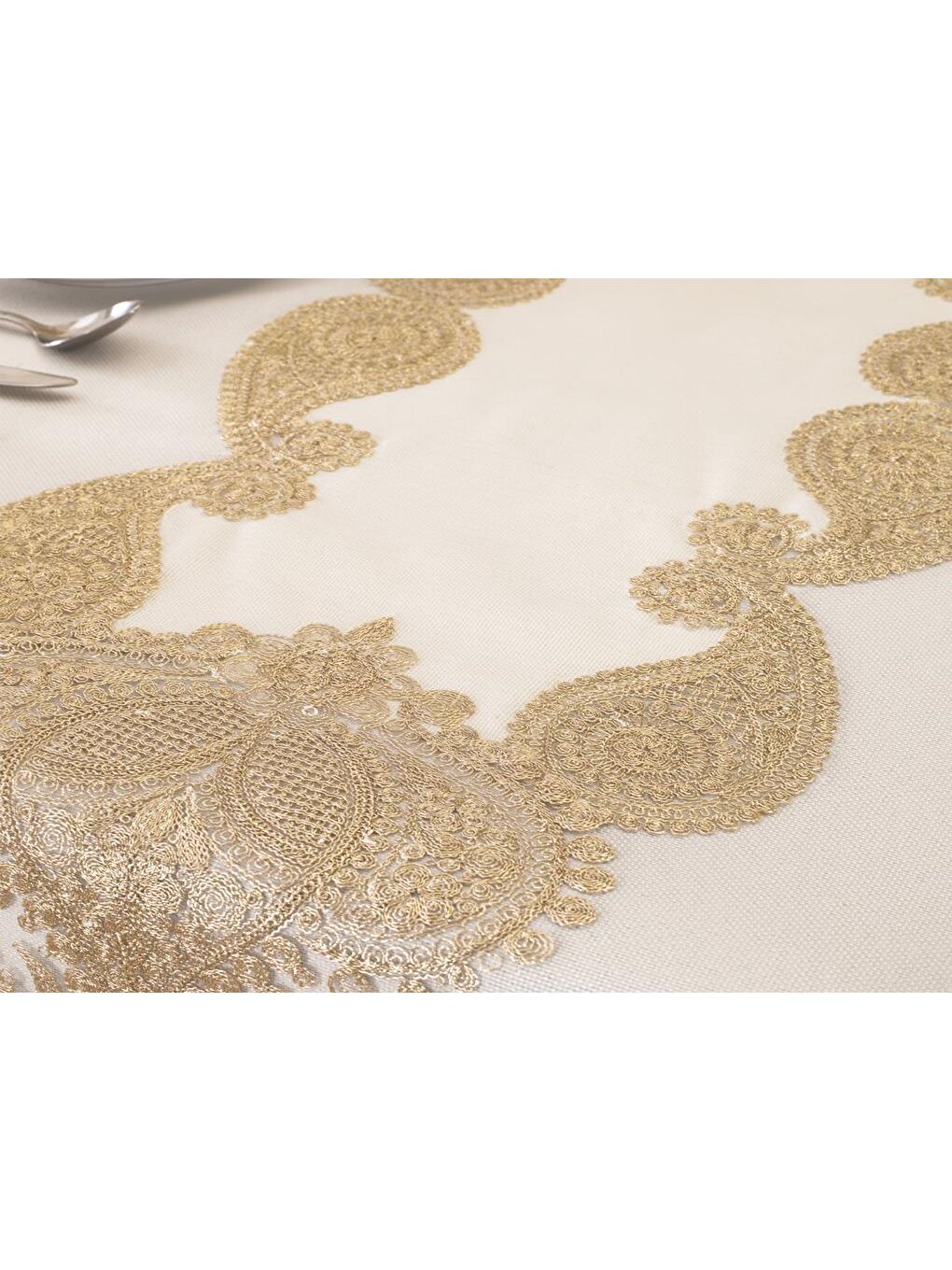 Karışık Verna Masa Örtüsü 160x260 Cm 26 Parça Krem Gold-3