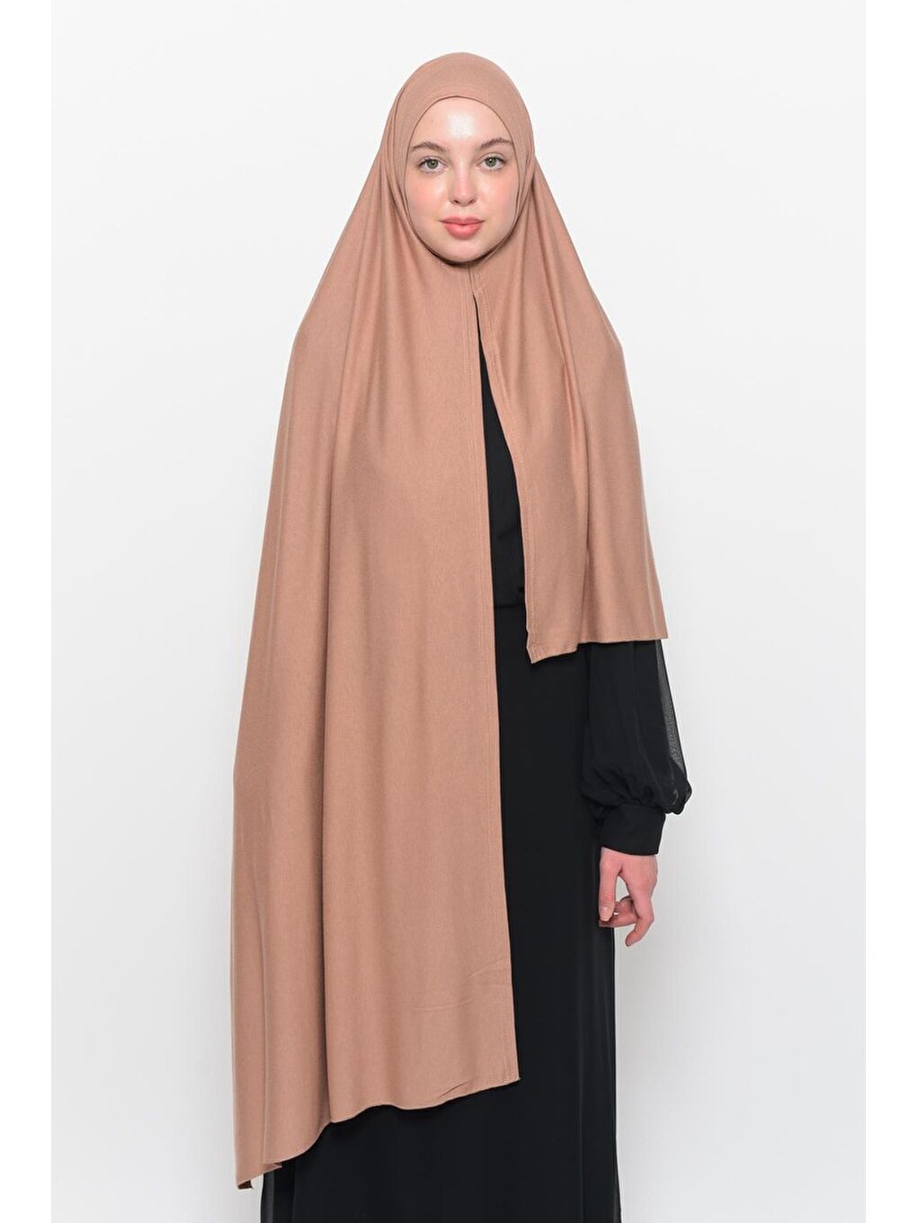Bej Hazır Pratik Geçmeli Lüks Organik Düz Penye Şal Çapraz Hizalı-2