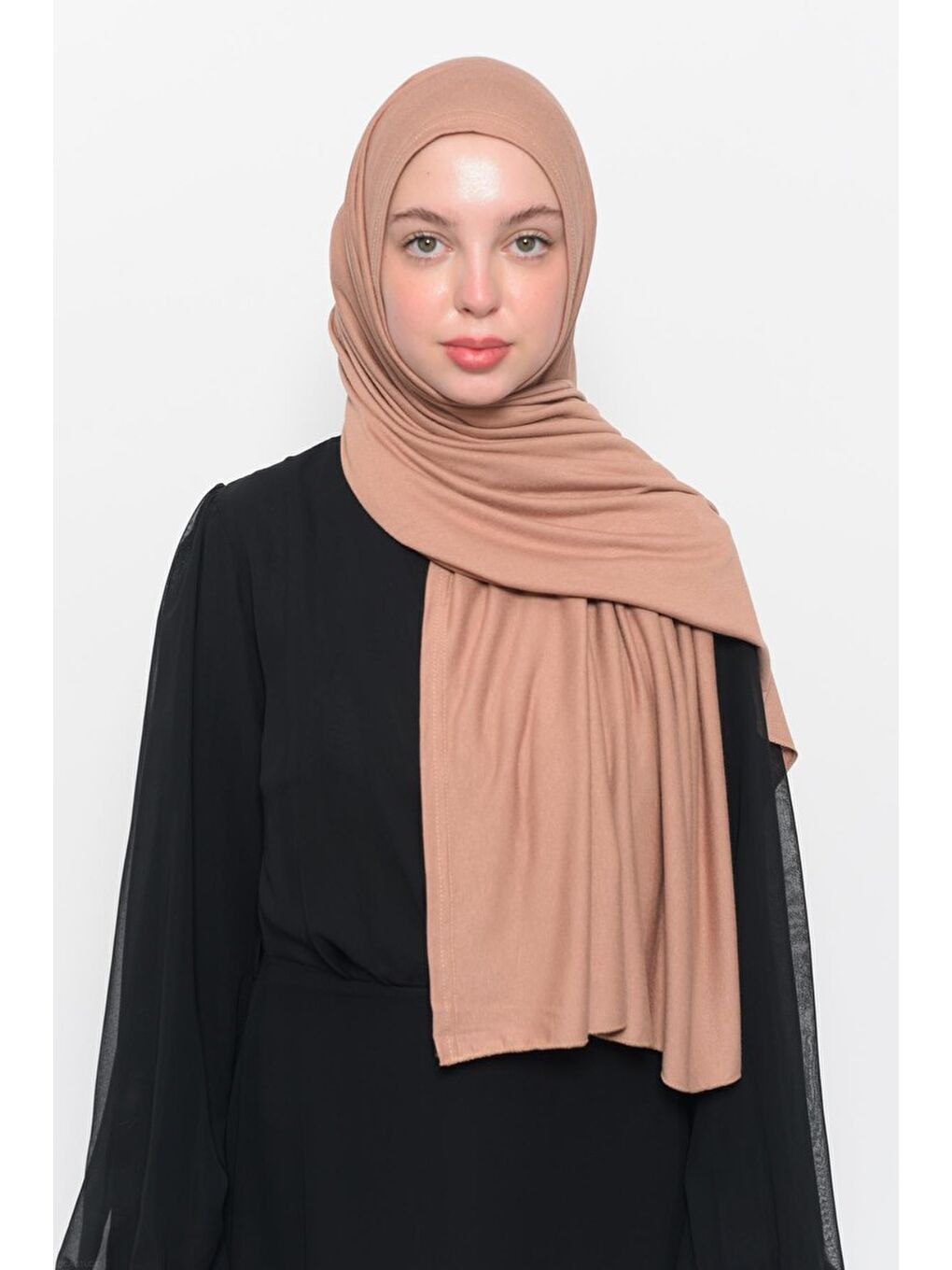 Bej Hazır Pratik Geçmeli Lüks Organik Düz Penye Şal Çapraz Hizalı-3