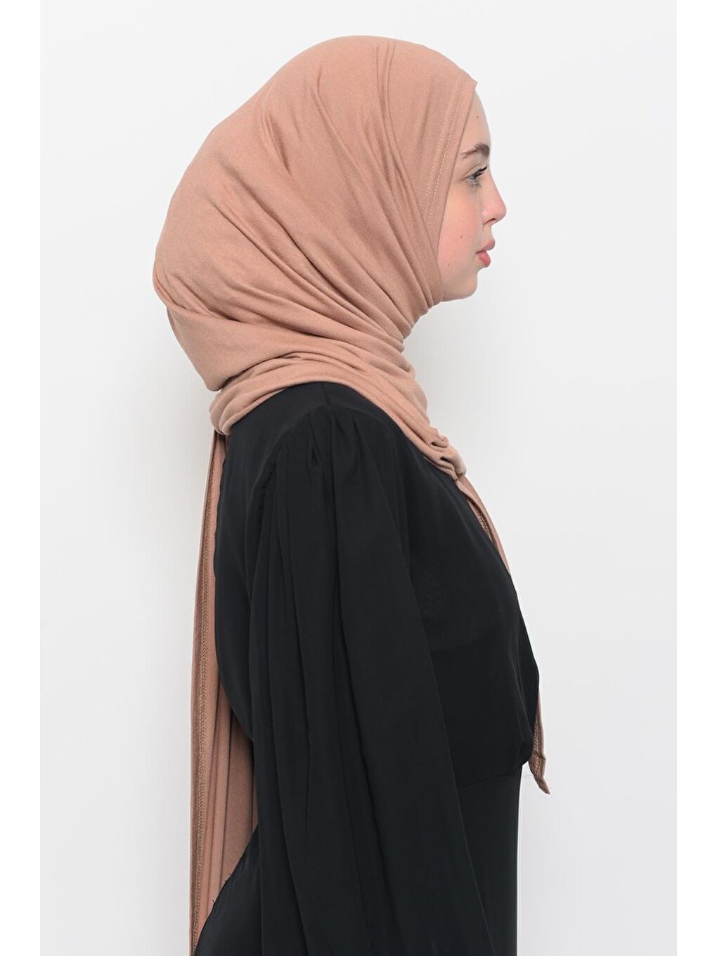 Bej Hazır Pratik Geçmeli Lüks Organik Düz Penye Şal Çapraz Hizalı-4