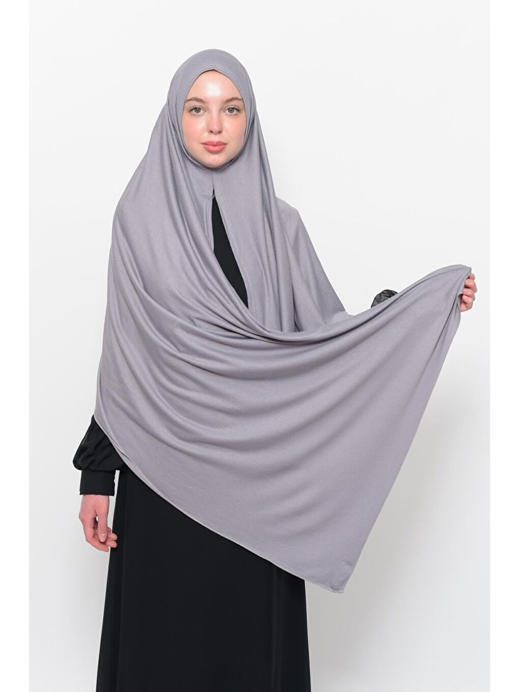 Gri Hazır Pratik Geçmeli Lüks Organik Düz Penye Şal Çapraz Hizalı-1