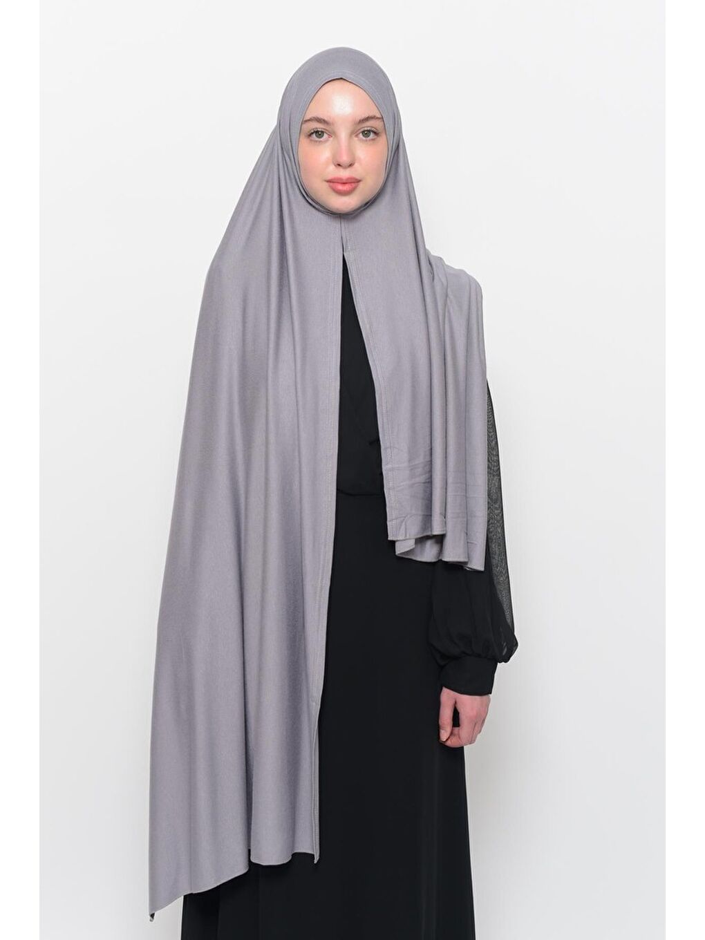 Gri Hazır Pratik Geçmeli Lüks Organik Düz Penye Şal Çapraz Hizalı-2