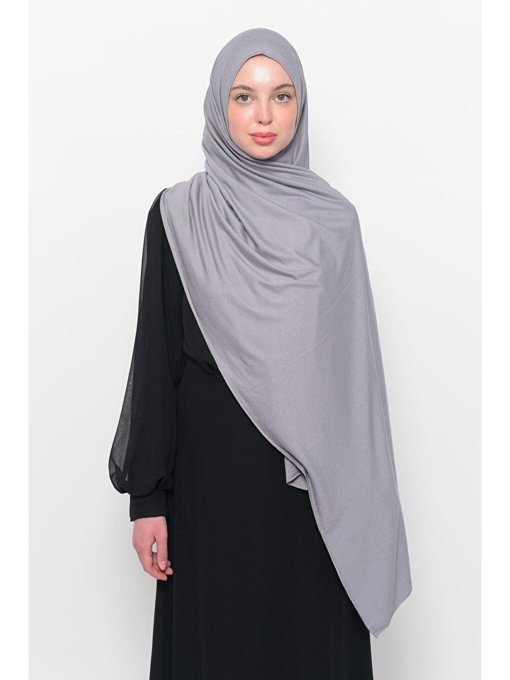 Gri Hazır Pratik Geçmeli Lüks Organik Düz Penye Şal Çapraz Hizalı-3