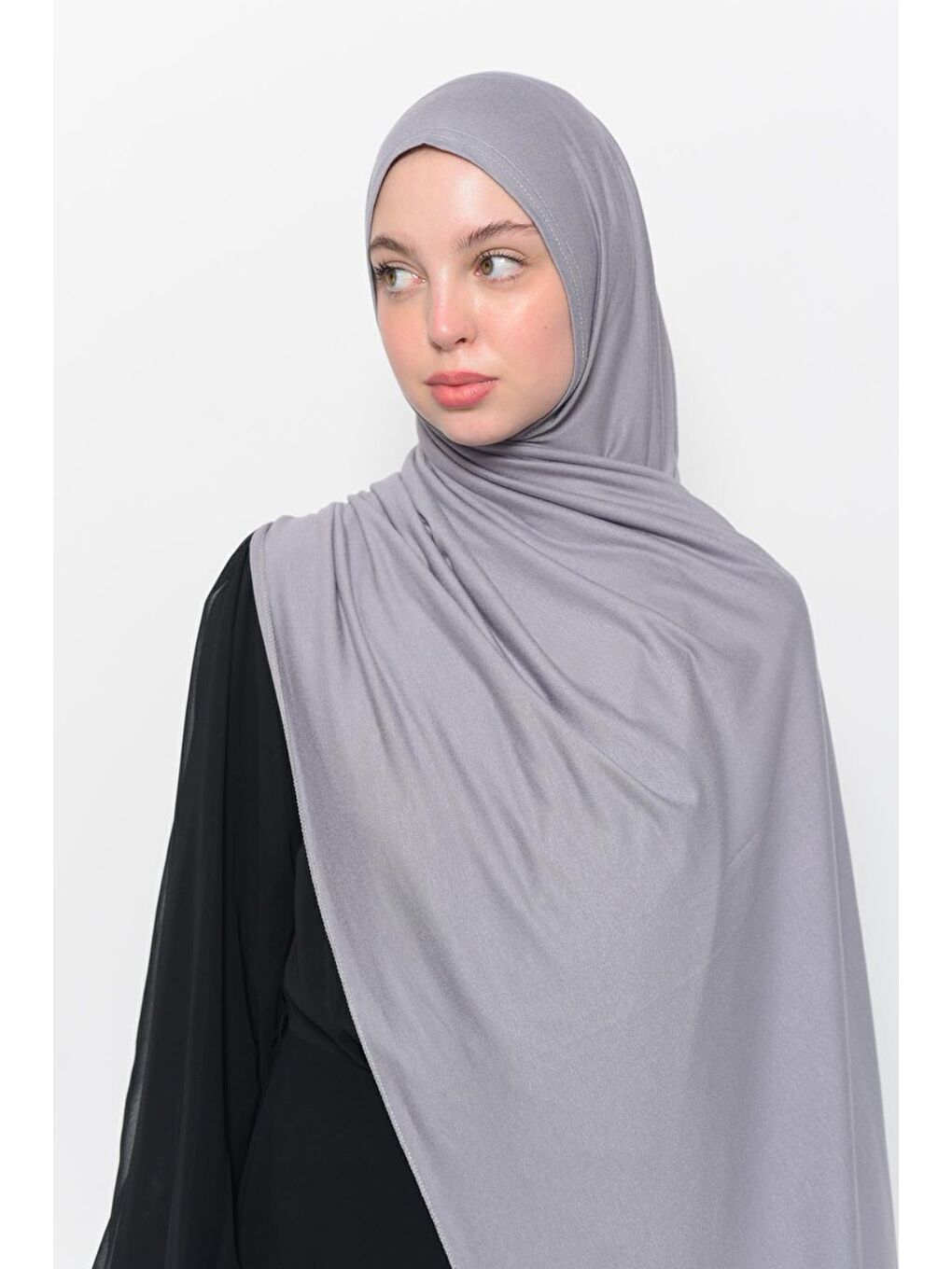 Gri Hazır Pratik Geçmeli Lüks Organik Düz Penye Şal Çapraz Hizalı-4