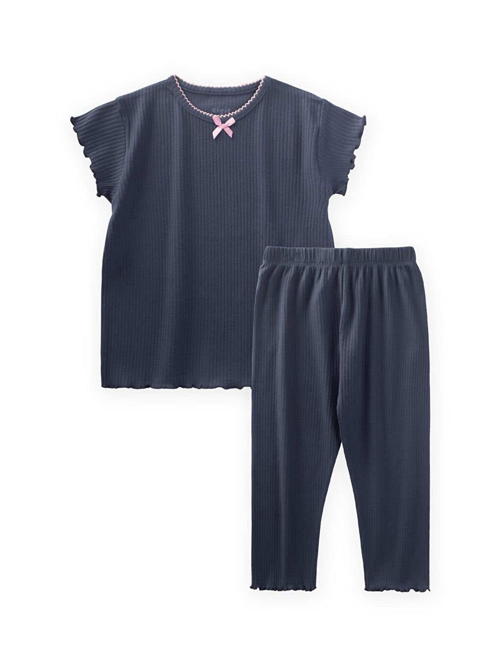 Fiyonklu Yakası İşlemeli Pijama Takım 2-10 Yaş Lacivert