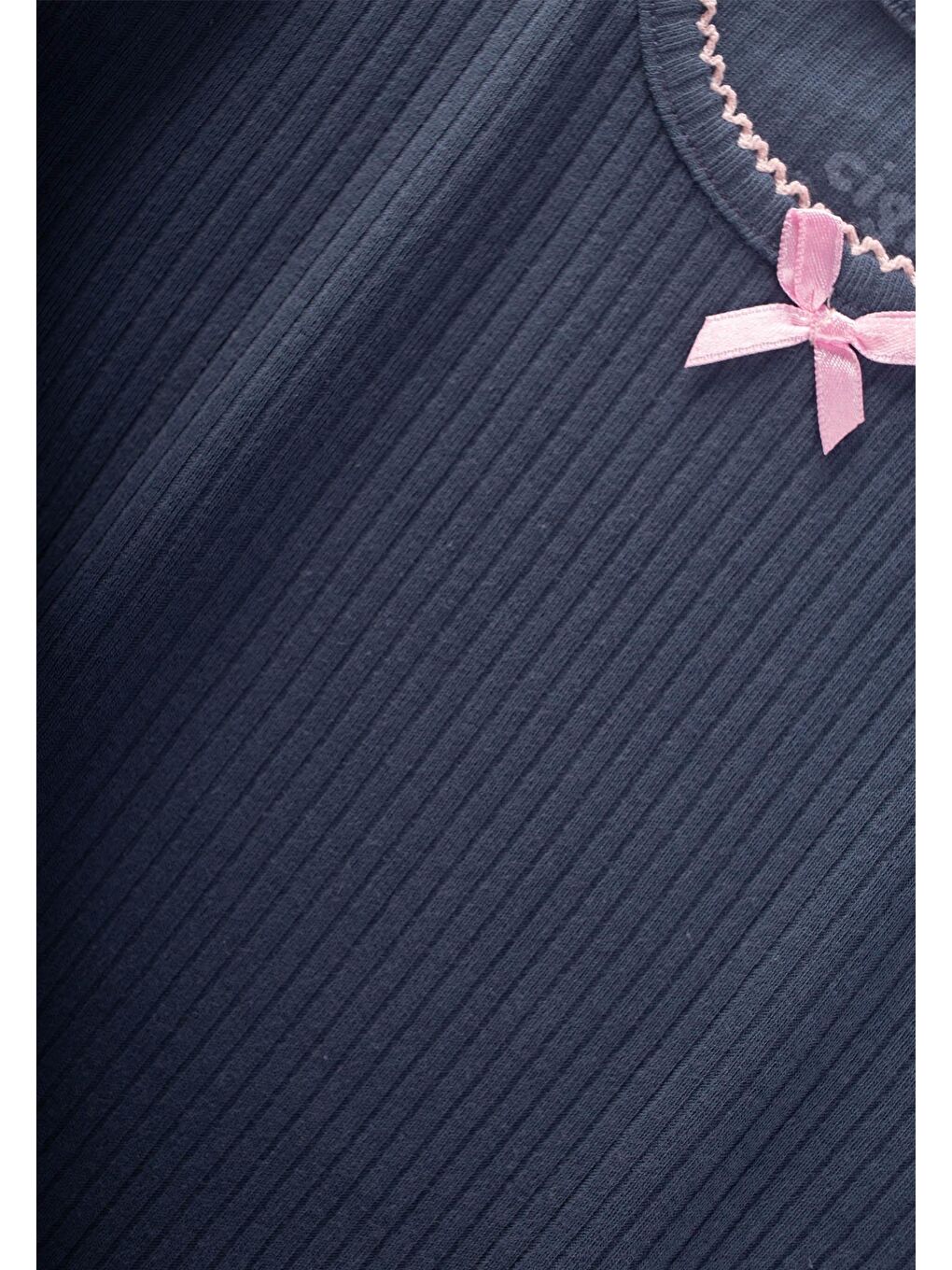 Fiyonklu Yakası İşlemeli Pijama Takım 2-10 Yaş Lacivert-2