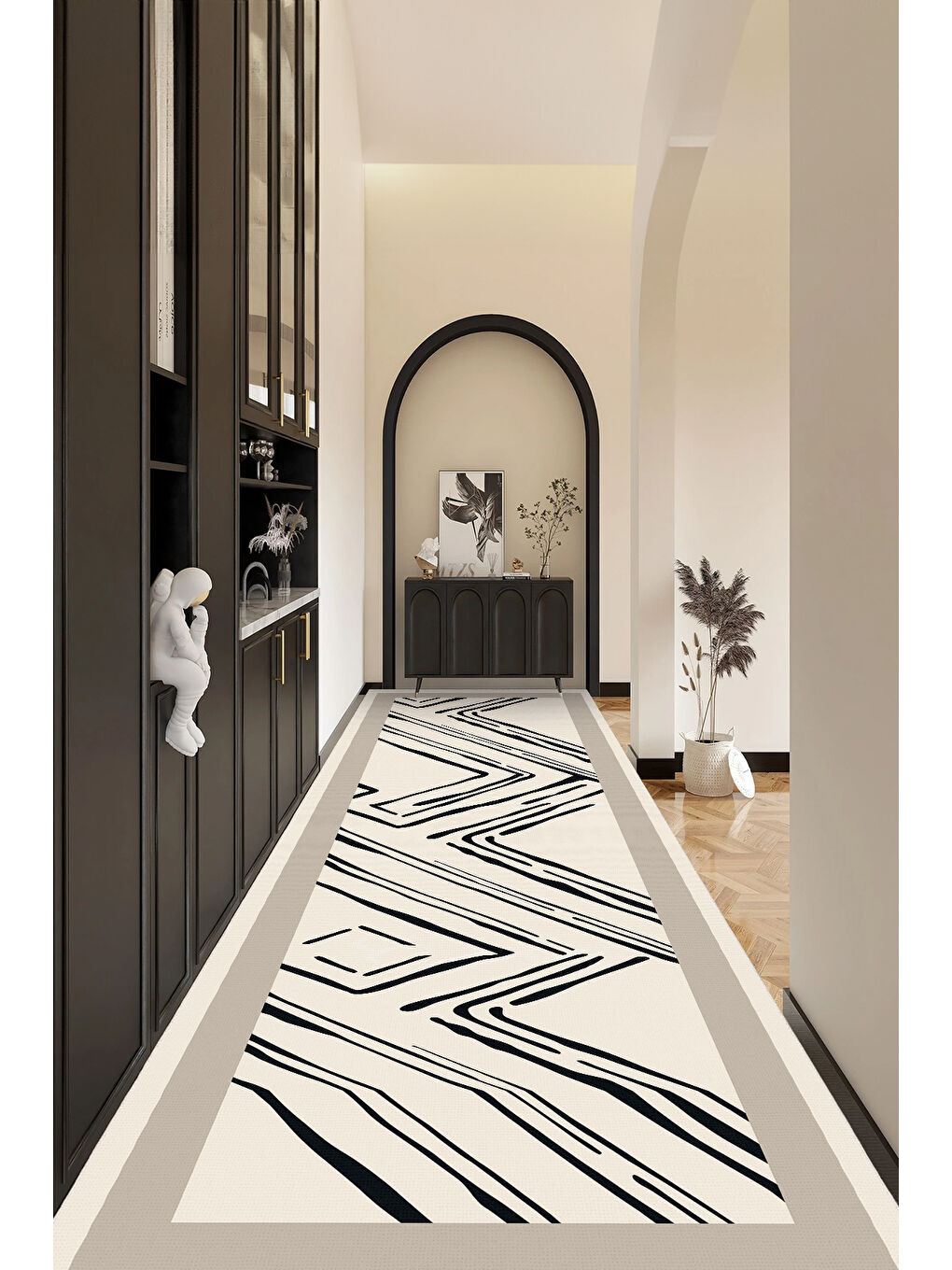 Ekru Modern Dekoratif Yıkanabilir Kaymaz Taban Halı – İnce, Yumuşak Salon Halısı, Mutfak Halısı ve Yolluk-3