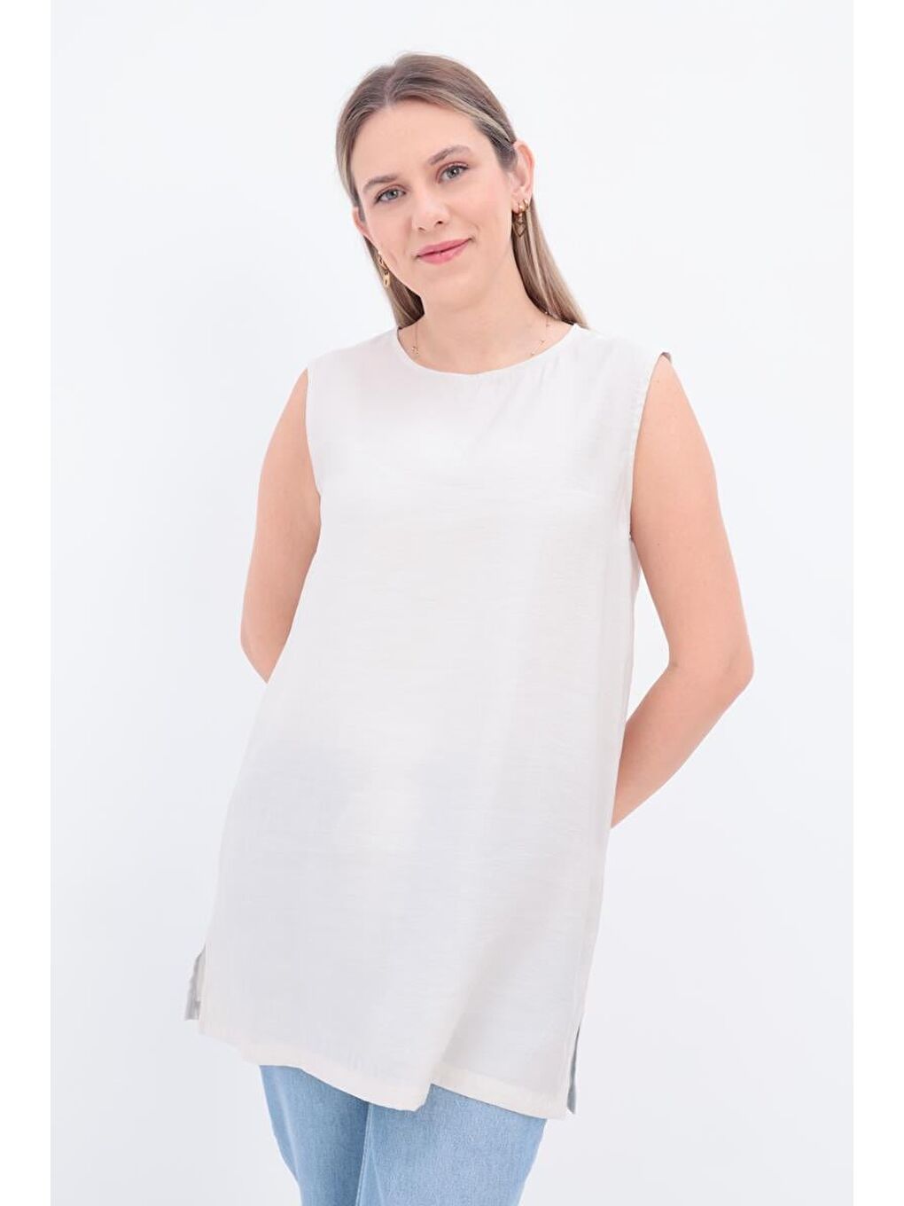 Bej Taş-Basıc Sıfır Kol İçlik Tunik