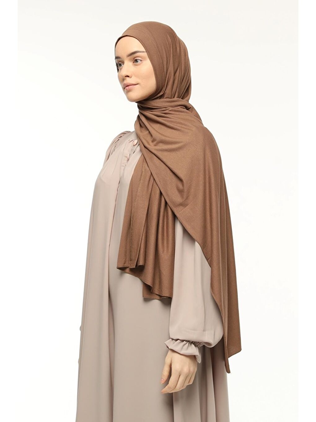 Kahverengi Hazır Pratik Geçmeli Lüks Organik Düz Penye Şal Çapraz Hizalı-2