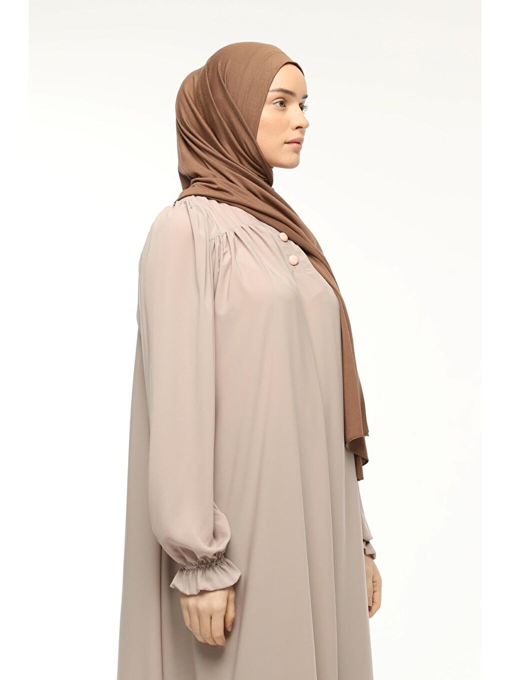 Kahverengi Hazır Pratik Geçmeli Lüks Organik Düz Penye Şal Çapraz Hizalı-3