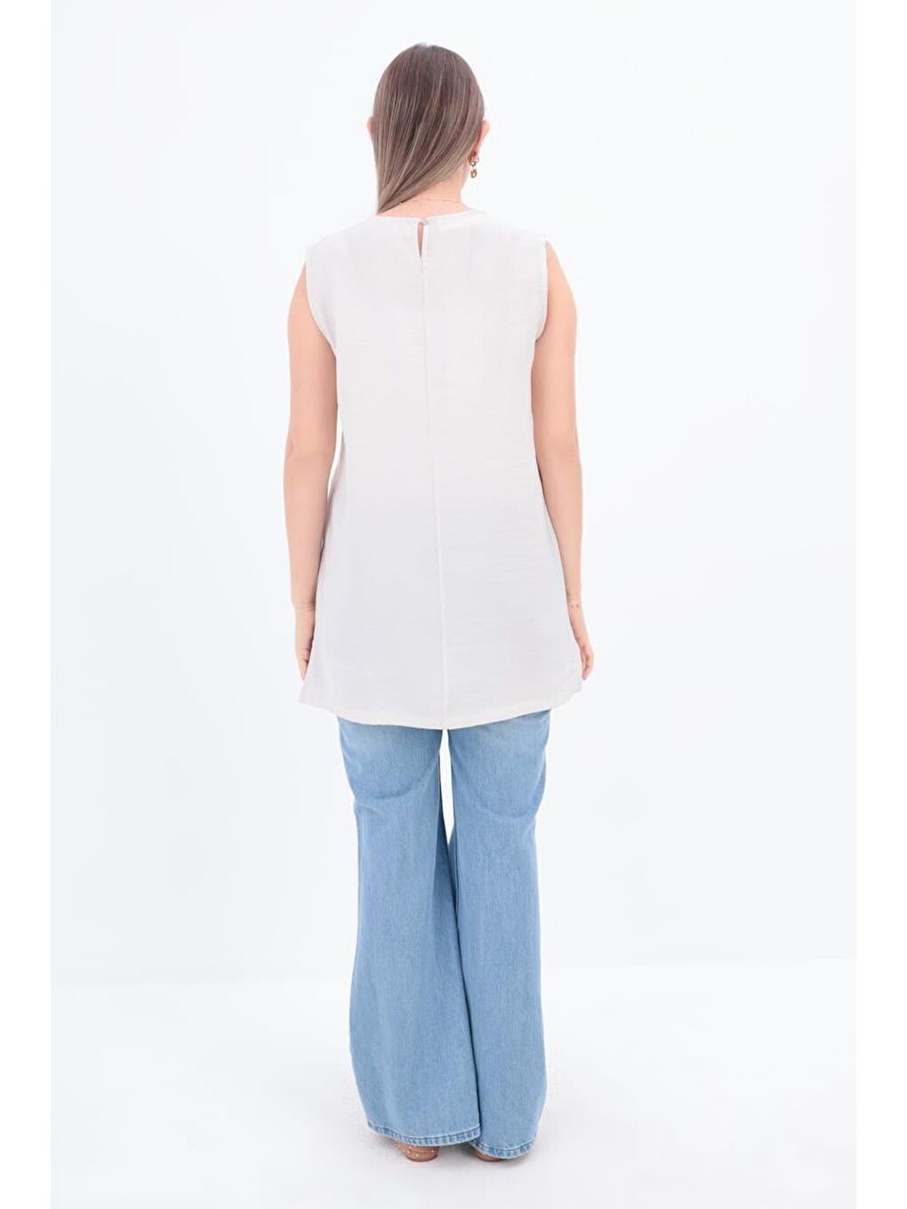 Bej Taş-Basıc Sıfır Kol İçlik Tunik-3