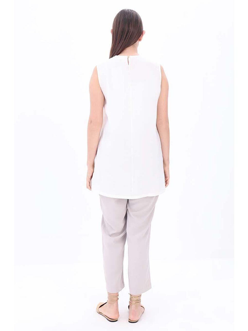 Ekru-Basıc Sıfır Kol İçlik Tunik-3