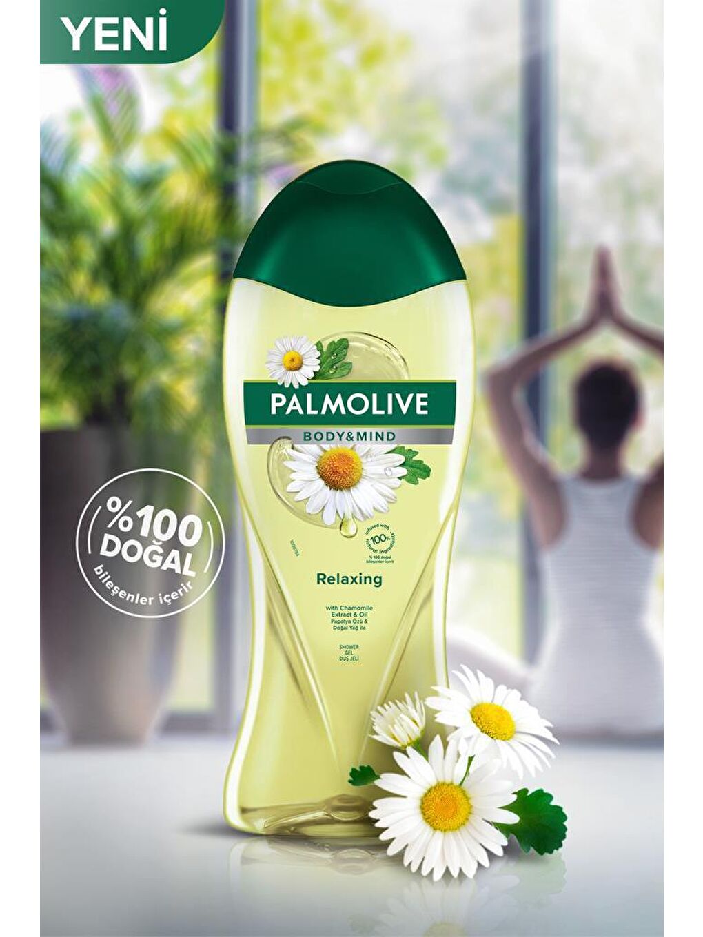 Palmolive Sarı Body & Mind Papatya Özü Rahatlatıcı Banyo ve Duş Jeli 500 ml x 3 Adet + Duş Lifi Hediye - 1