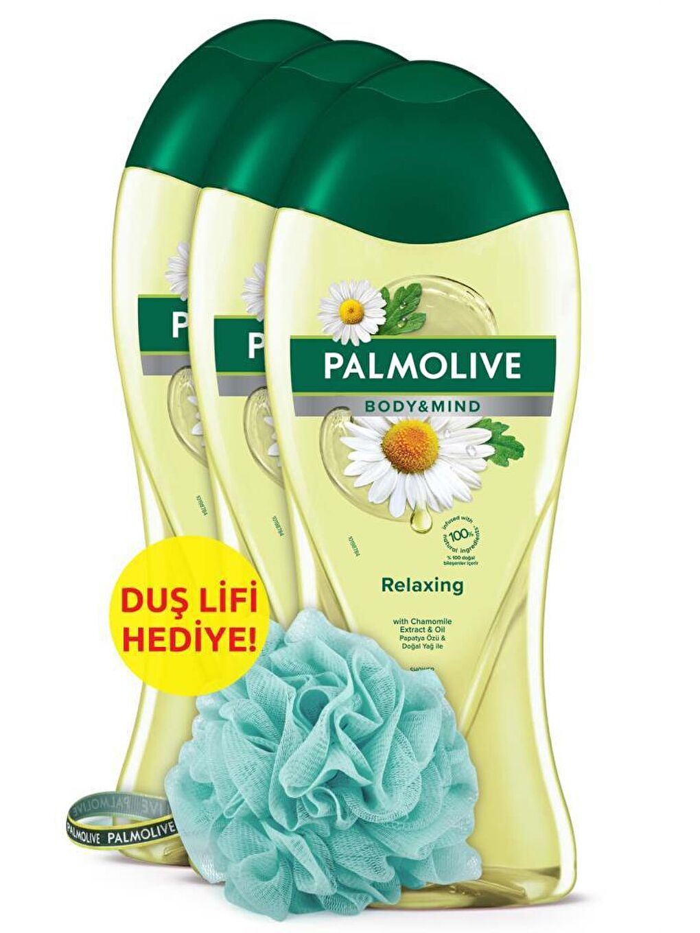 Palmolive Sarı Body & Mind Papatya Özü Rahatlatıcı Banyo ve Duş Jeli 500 ml x 3 Adet + Duş Lifi Hediye - 7