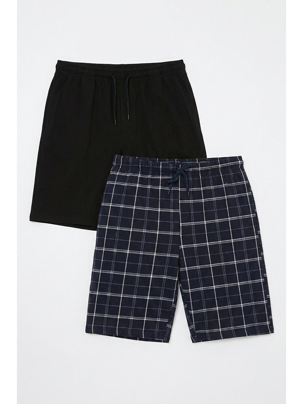 Siyah Pamuklu Regular Fit Bağlamalı Cepli 2'li Pijama Paket Şort 6574004s2