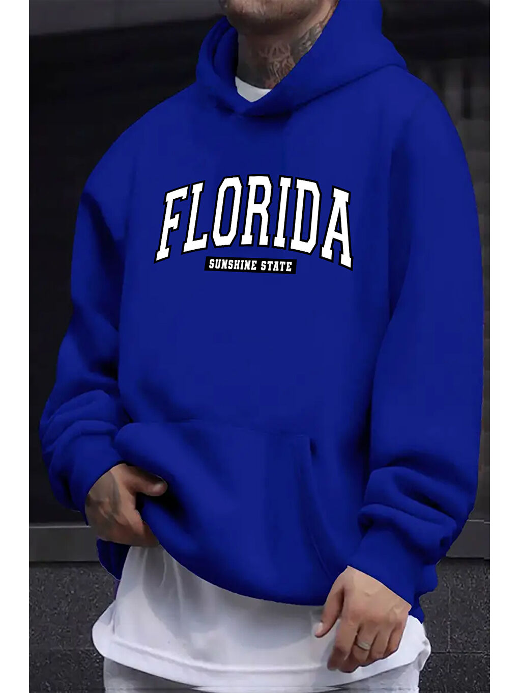 uyguntarz Mavi Florida Baskılı Oversize Sweatshirt