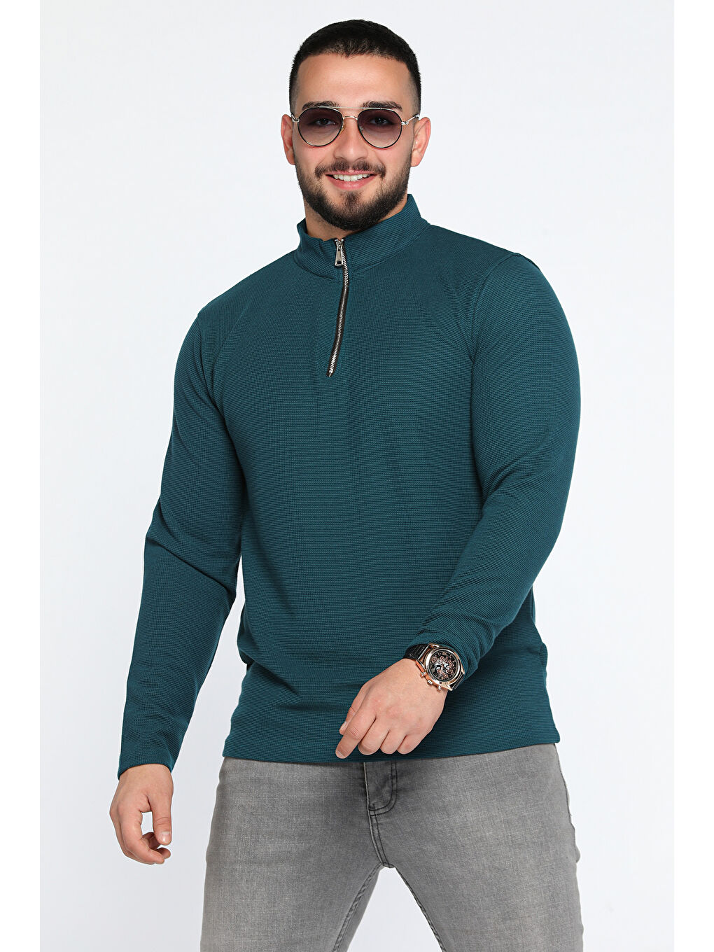 Mishar İtalia Petrol Yarım Fermuarlı Erkek Sweatshirt