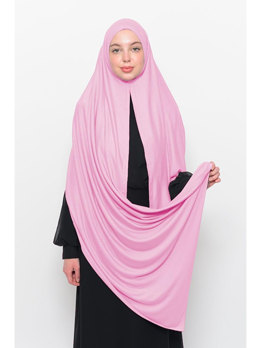 Pembe Hazır Pratik Geçmeli Lüks Organik Düz Penye Şal Çapraz Hizalı-1