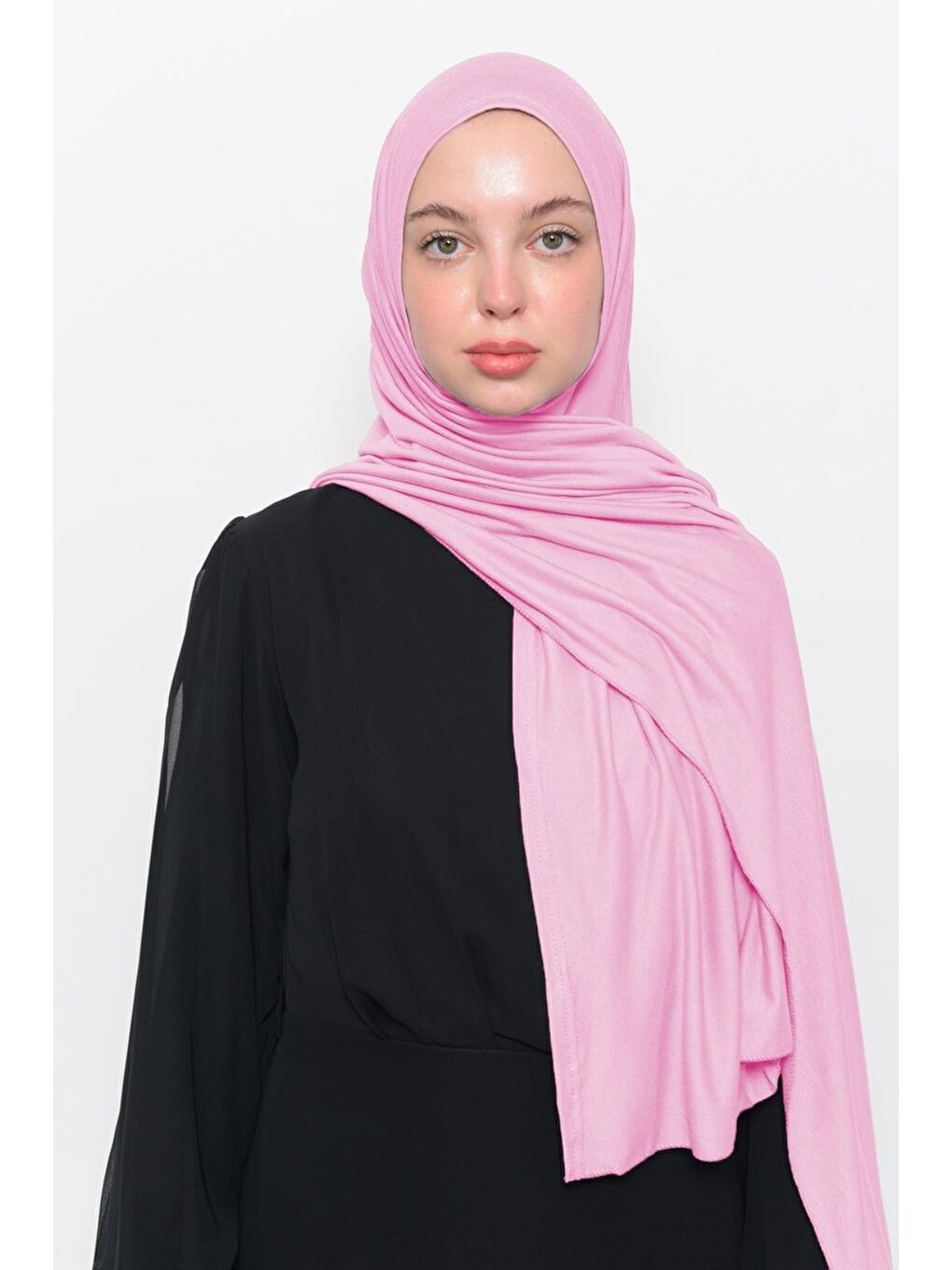 Pembe Hazır Pratik Geçmeli Lüks Organik Düz Penye Şal Çapraz Hizalı-3