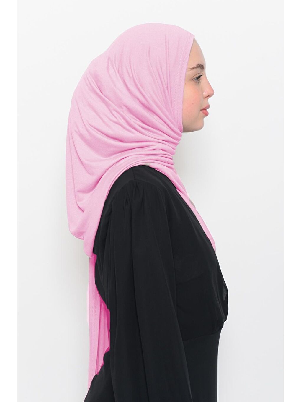 Pembe Hazır Pratik Geçmeli Lüks Organik Düz Penye Şal Çapraz Hizalı-4