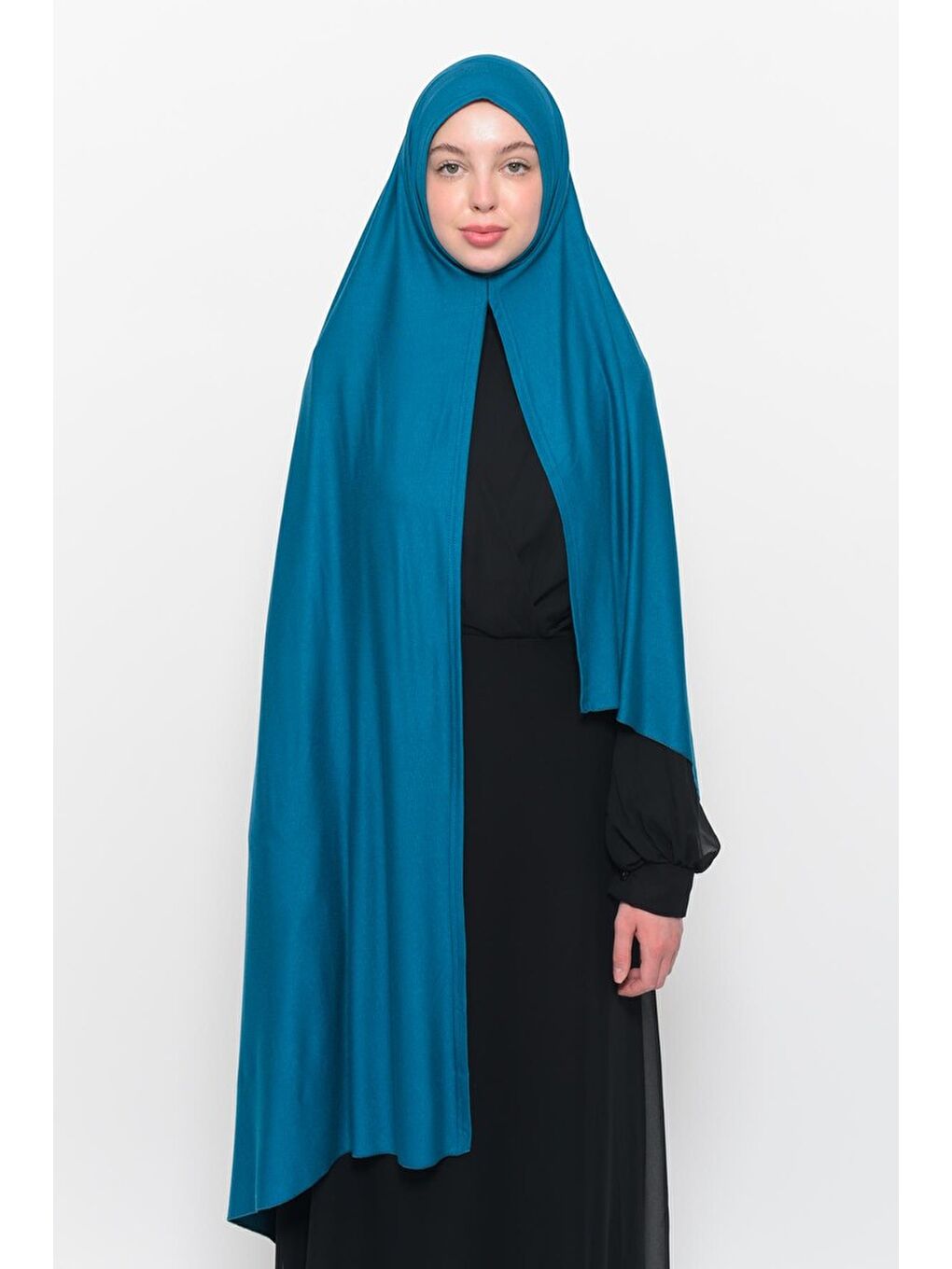 Petrol Hazır Pratik Geçmeli Lüks Organik Düz Penye Şal Çapraz Hizalı-2