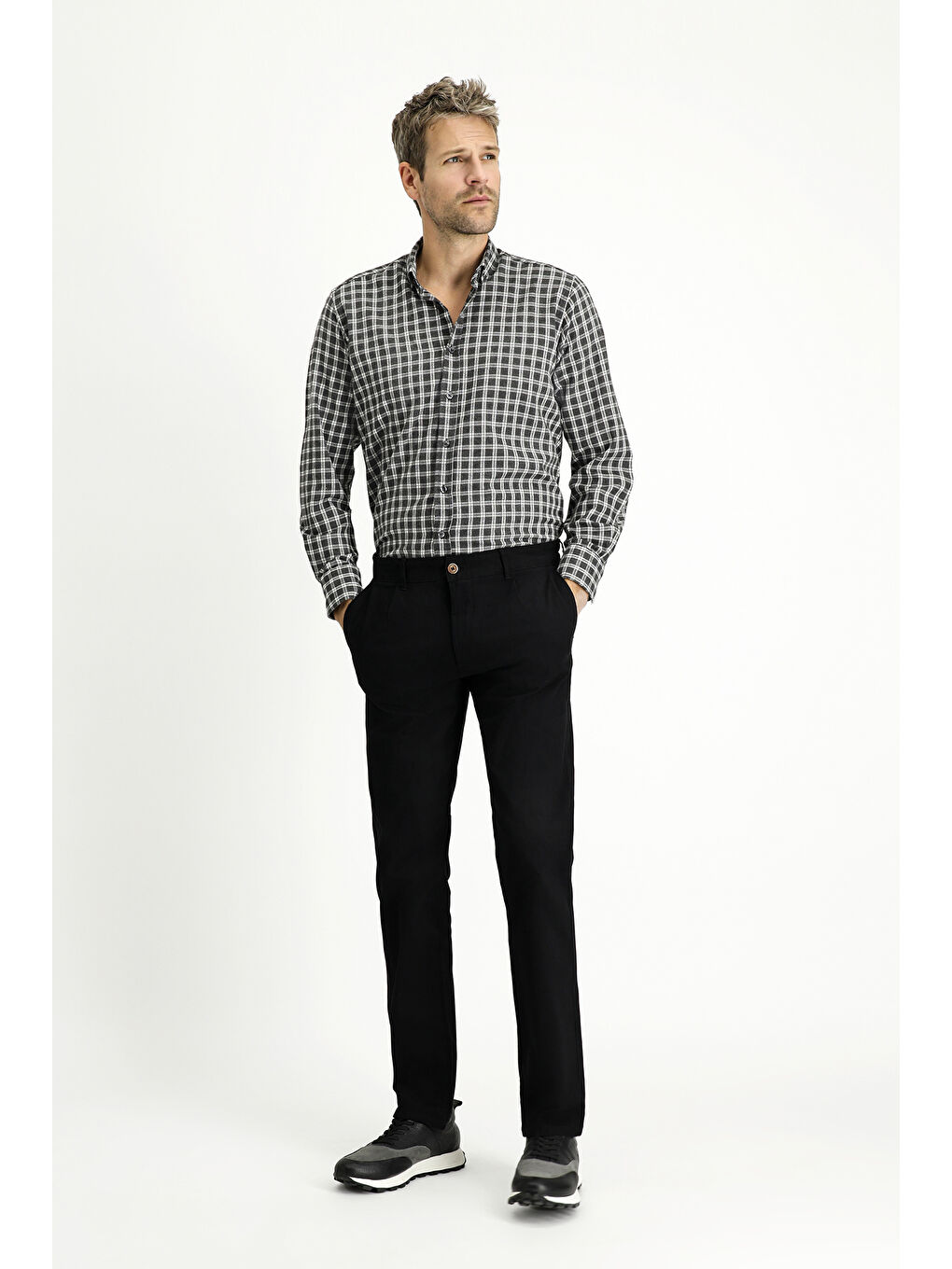 Siyah Regular Fit Elastanlı Pileli Kanvas / Chino Pantolon-1