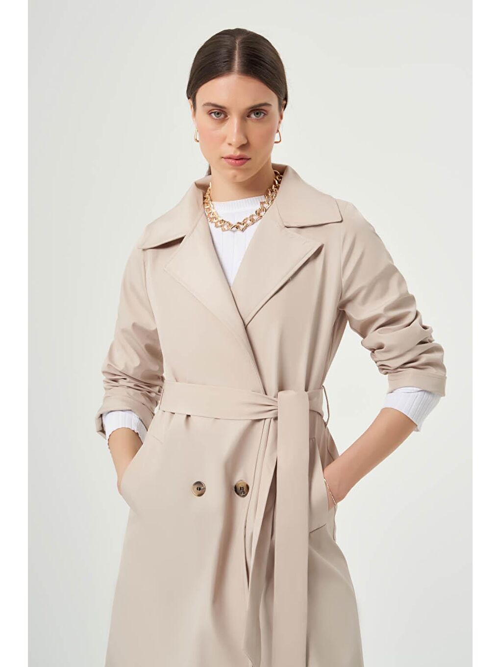 Bej Bsc Klasik Taş Trençkot