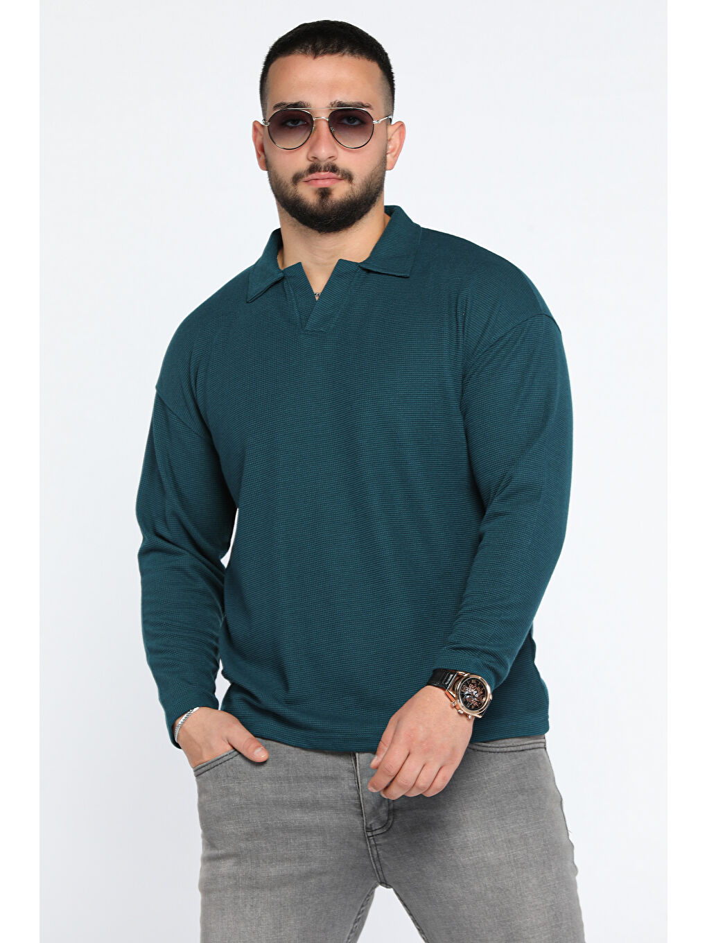 Mishar İtalia Petrol Erkek Polo Yaka Sweatshirt