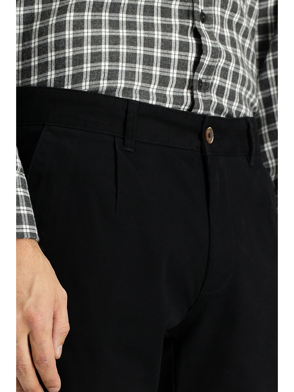 Siyah Regular Fit Elastanlı Pileli Kanvas / Chino Pantolon-2