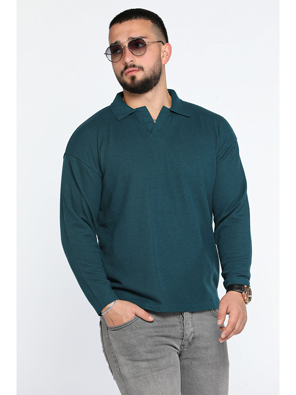 Mishar İtalia Petrol Erkek Polo Yaka Sweatshirt - 1